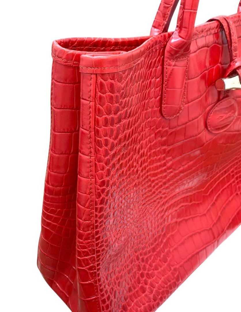 LONGCHAMP Roseau Croc Embossed Red Leather Tote Handbag | eBay