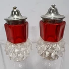 VTG Ruby Red Flash Kings Crown Diamond Point Acrylic Salt & Pepper Shakers