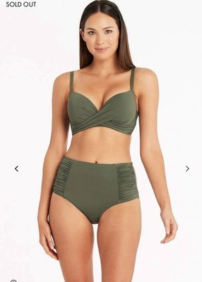 SEA LEVEL Bikini US 12 Khaki Eco Essentials Cross Front Multi Fit Bikini Set