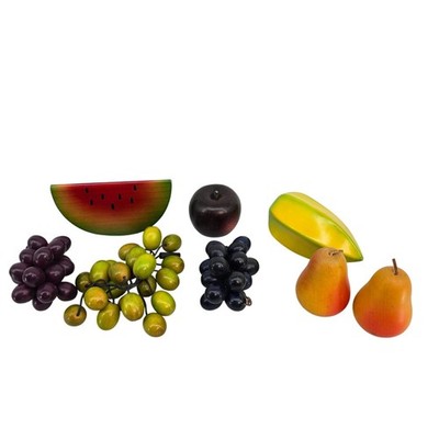 Vintage Hand Painted Wooden Fruit Set 8pc Watermelon Grapes Apple Pear Starfruit