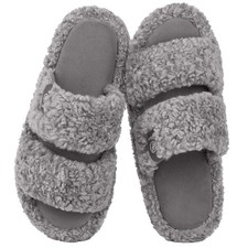 Women's Fuzzy Open Toe Slippers Comfy Soft Memory Foam Indoor House Shoes Coo...