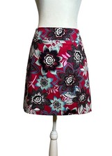 Talbots A-Line Skirt Size 8 Ruby Red Black White Floral Pattern Career Casual