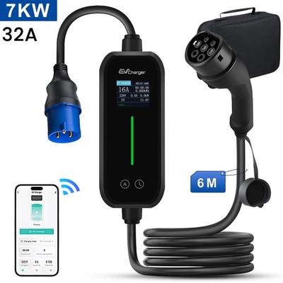 EV Ladegerät Mobile Wallbox 7 kW Typ 2, 230 V, 32 A, 1-phasig, 6m Ladekabel