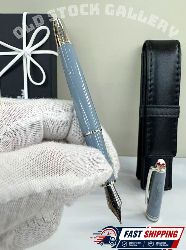 New MB Meisterstück Fountain Pen 163. Light Blue MONTBLANC w. Leather Case Fast'