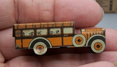 Vintage Cracker Jack 1930 School Bus  Premium Tin Litho Toy Prize