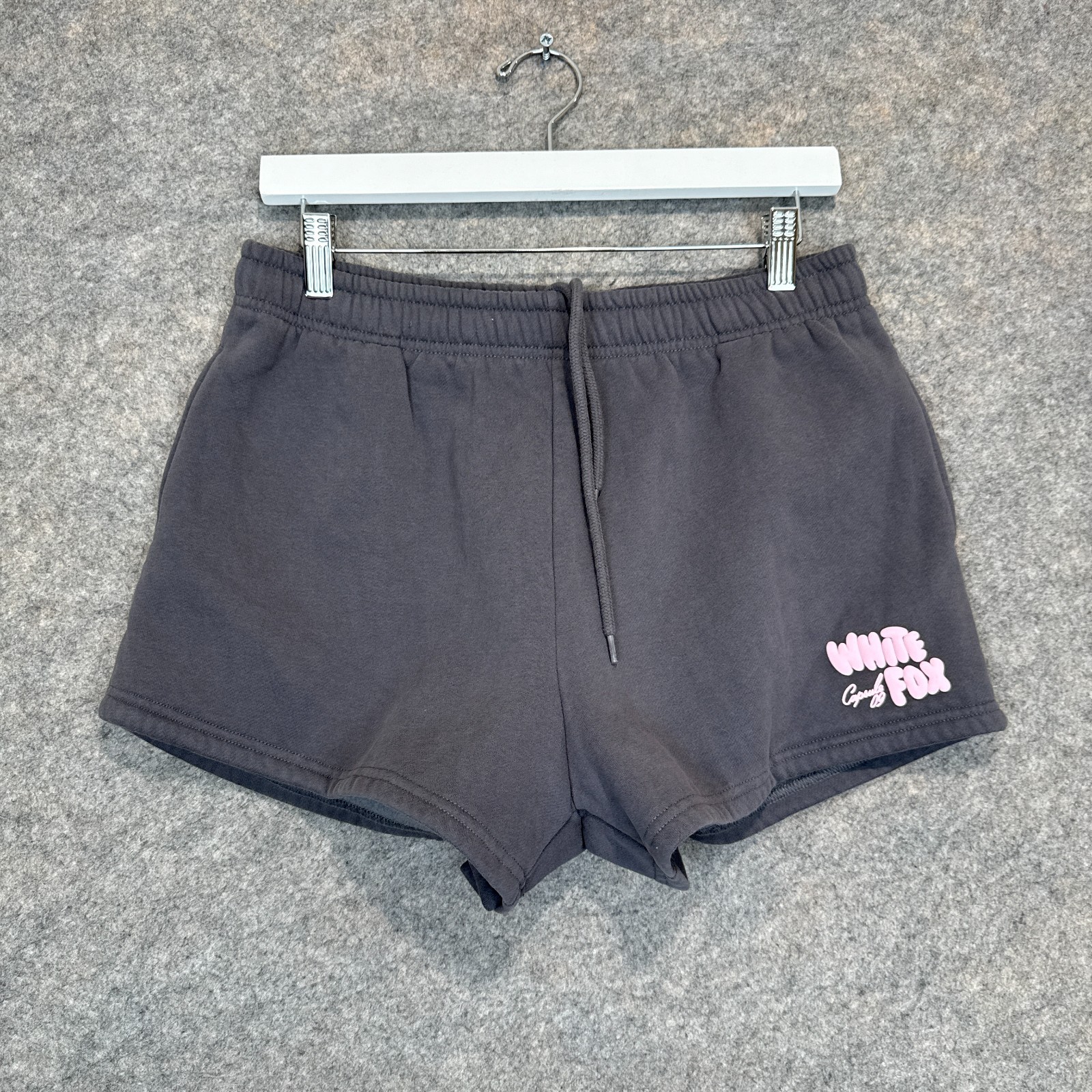 White Fox Boutique Sweat Shorts Womens Large Gray Pink Capsule 09 Embroidered