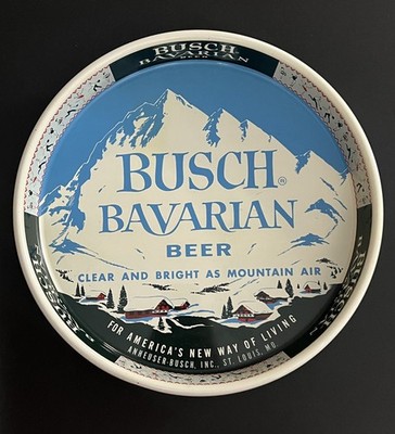 Vintage Busch Bavarian Beer Metal Serving Tray 13'' Mountain Scene Anheuser NICE