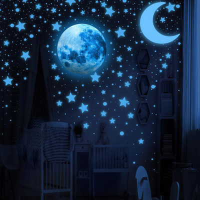 1050 Estrellas Brillan Oscuridad Techo con Lunas Extra Decoracion Cuarto Azul