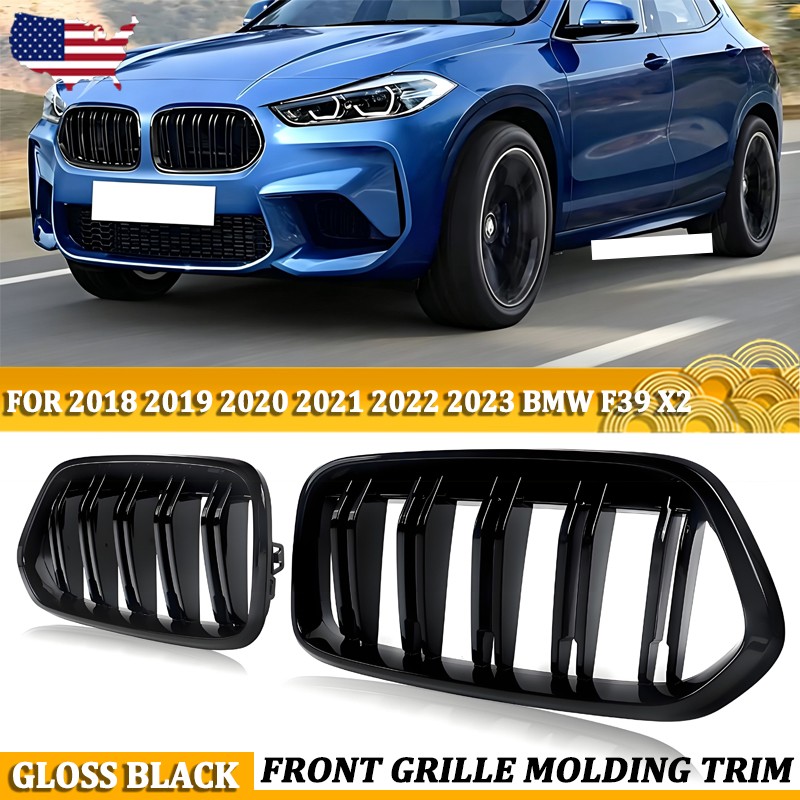 Gloss Black Grill For 2018-2020-2023 BMW F39 X2 Dual Slats Front Kidney Grille