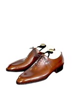Latest Handmade Genuine Brown Leather Oxford Lace Up Office Dress Shoes For Men