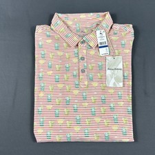 Tommy Bahama Golf Shirt Polo Seersipper Print XLB Pink Nylon Polyester MSRP 128
