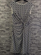LAUREN Ralph Lauren Slinky Knotted Front Dress Gray Cream Stretchy Size 14