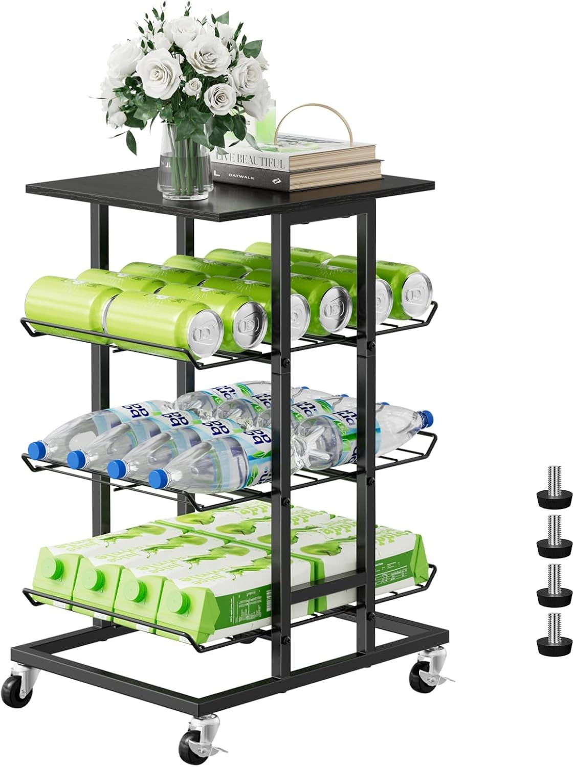 Organizer 3 Tier Free Standing Storage Rack Mobile Beverage Cart