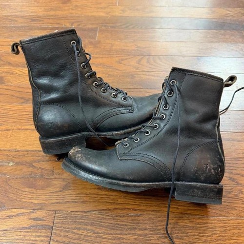 Frye Veronica Black Leather Lace Up Combat Boots Womens 7.5