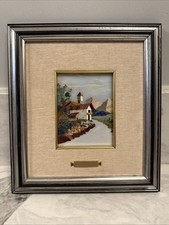 Fine Pietra Dura Micro Mosaic Plaque Signed Italian Landscape Scene With River