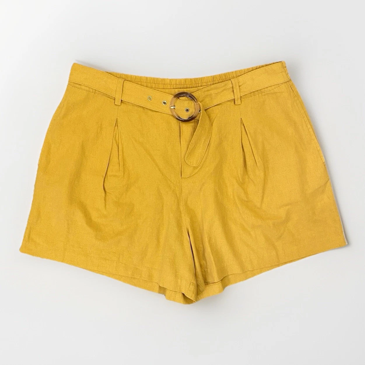 Marc New York Women’s Linen Blend Shorts Size XL Yellow Gold Belted NWT $59