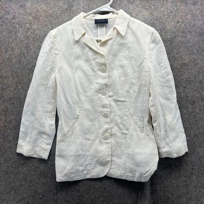 Tombolini Blazer Womens Small White Linen Button Front Italy Preppy Dress Jacket