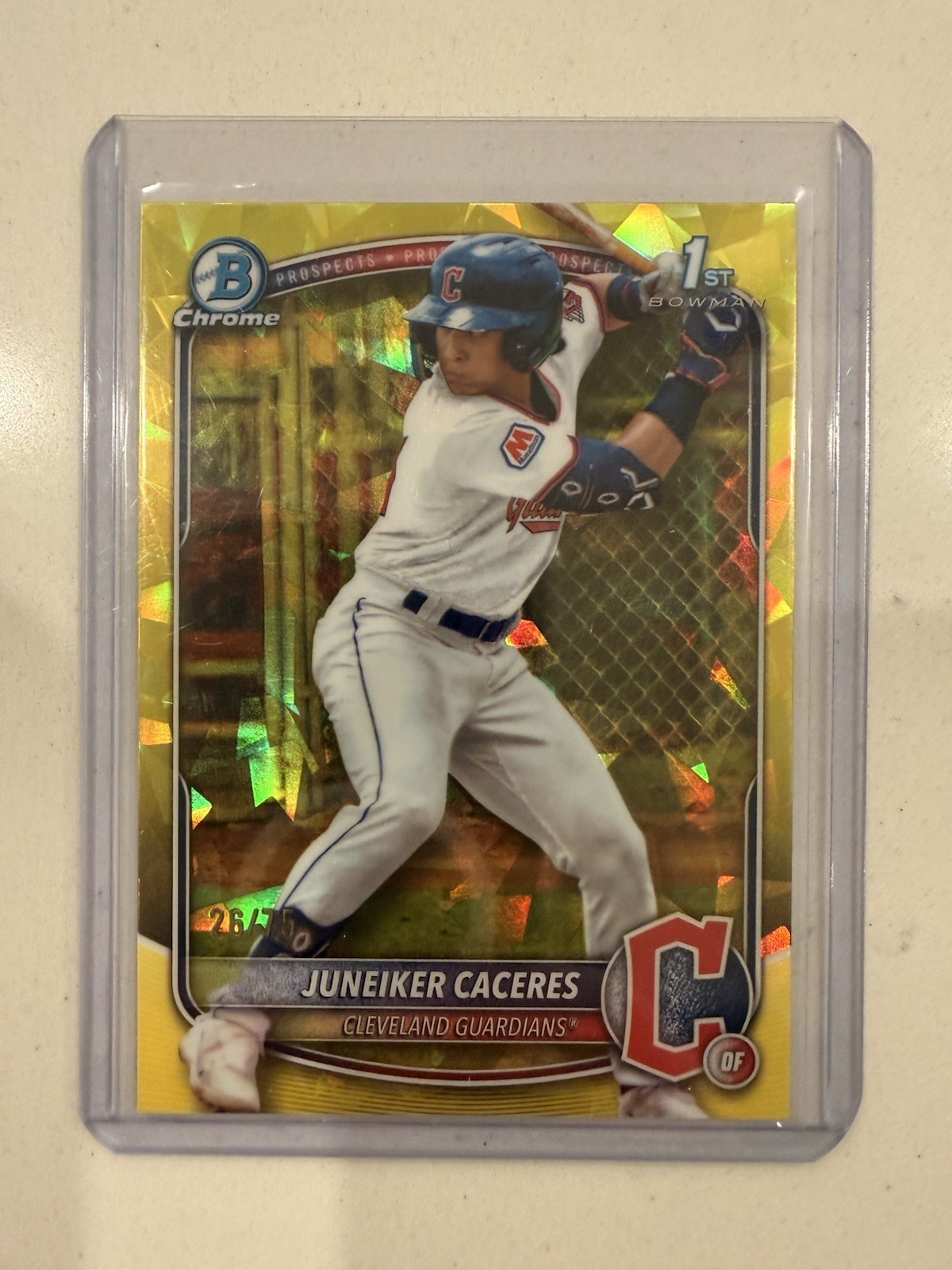 JUNEIKER CACERES 2025 BOWMAN CHROME SAPPHIRE #BCP-231 1ST YELLOW REFRACTOR /75