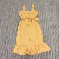 Cremieux Yellow Button Front Midi Sun Dress Ruffle Tie Belt Boho Women's Sz 10