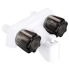 Mobile Home RV Tub Shower Faucet, Smoke Double Handles, 4" White Smoke Gray