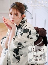 Monotone peony pattern yukata
