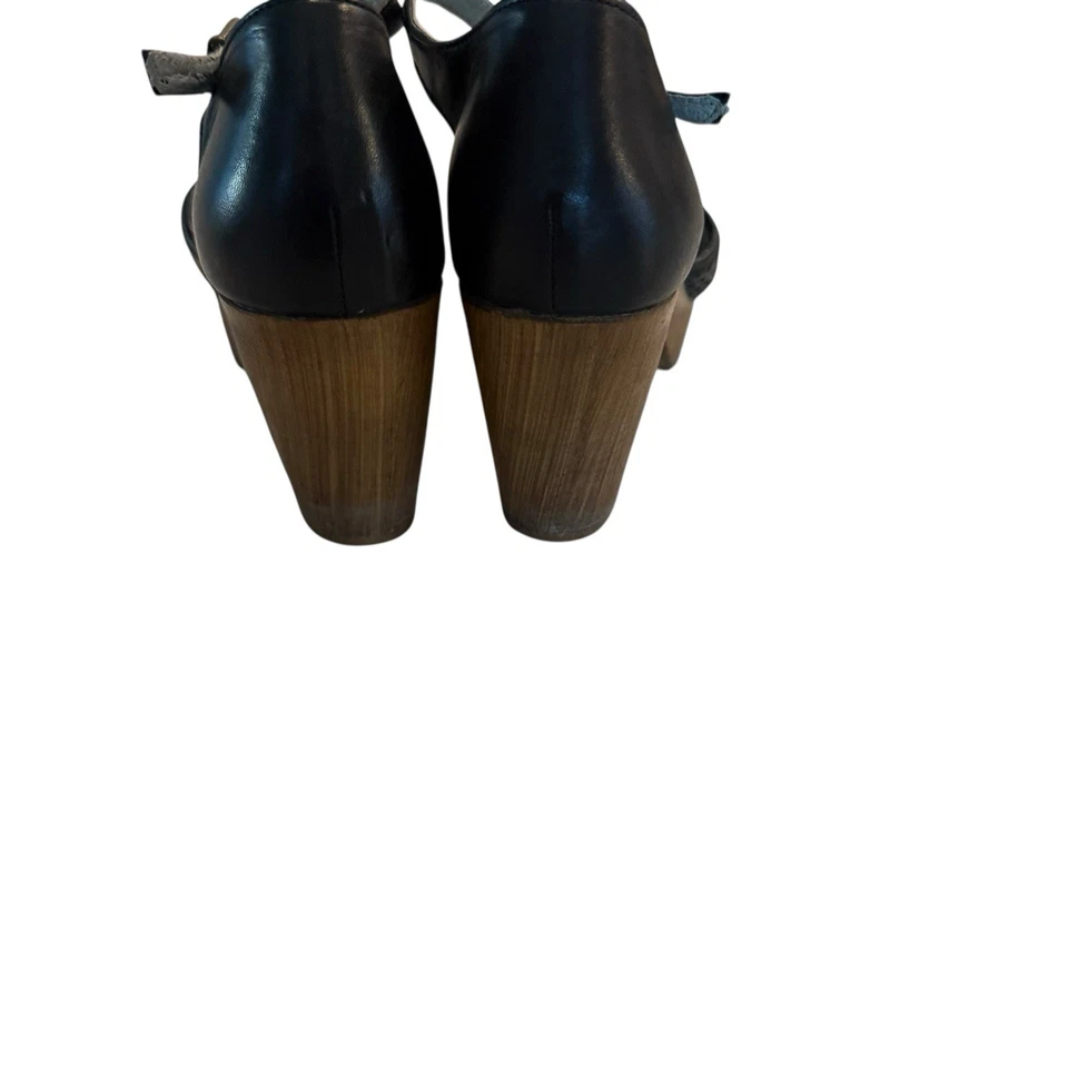 Eric Michael Black Leather Wood Heel Mary Jane Clogs Women’s EU38 US7.5 Portugal - Image 4 of 4