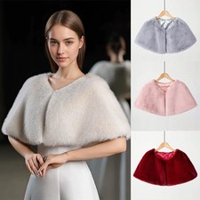 Women Bridal Shawl Cape Warm Plush Faux Fur Shawl Stole Wrap Shrug Scarf Winter