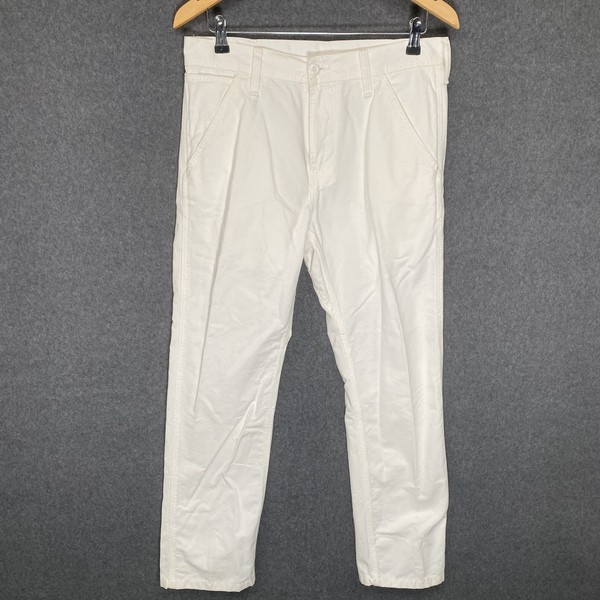 Carhartt WIP Jeans Chalk Pant Mens Size W32 L30 White Straight Leg Denim Zip Fly