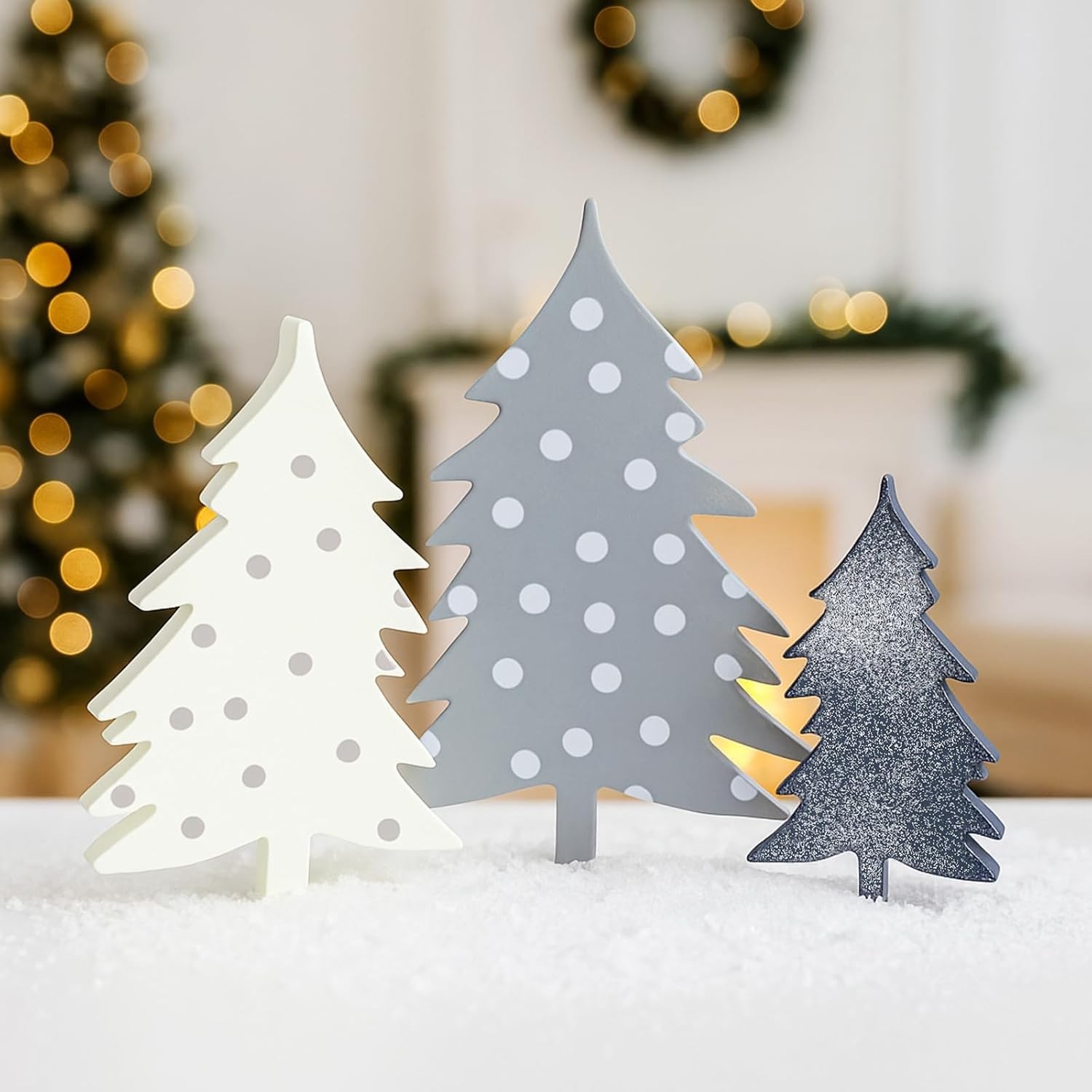 Chunful 3 Pcs Farmhouse Wooden Christmas Tree Sign Tabletop Decor Rustic Gray Wh