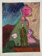 Outsider Artist Fresh Original Signed Acrylic Pastel Pencil On 9 x 12 Paper