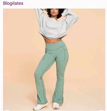 Blogilates Women's Crisscross High-Rise Flared Leggings - Olive Green L