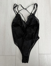NWT Victoria's Secret Teddy Bodysuit Mesh Strappy Sz M Black