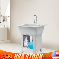 Utility Sink with Faucet  Storage Rack Laundry Garage Freestanding Wash Sink