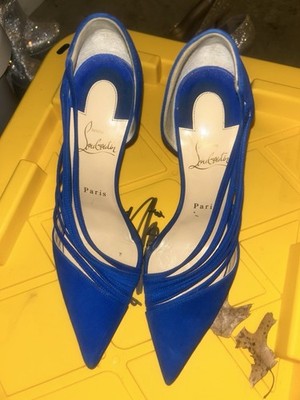 Christian Louboutin Women's Dorsay Pumps pointed toe suede Royal Blue Size 8.5