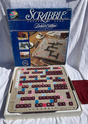 Vintage Scrabble Deluxe Edition with Turntable Base Crossword Game Tiles
