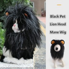 Lion Head Mane Wig Hair Fur Headgear Small Cat Dog Pet Costume Cosplay Black