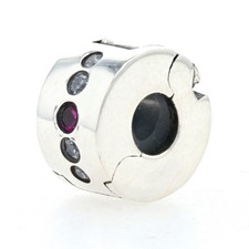 NEW Chamilia Bead Lock - Sterling Silver Jeweled Lock Fuchsia 1430-0002 Crystal