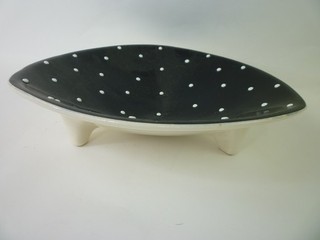 Vintage Black White Polka Dot Porcelain Fruit Bowl Retro Atomic Dish