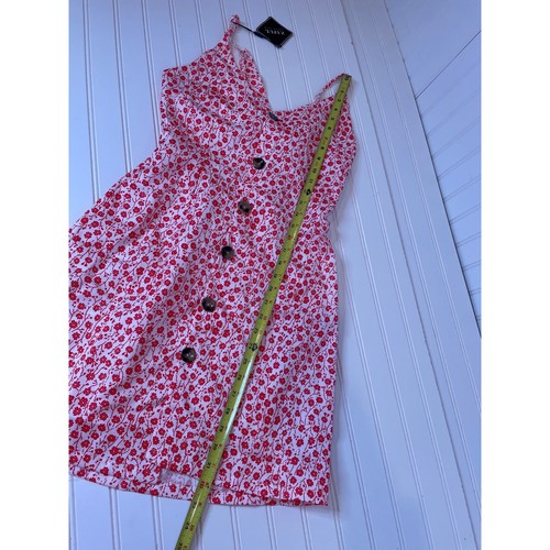 Abito Zaful nuovo con etichette con bottoni cravatta schiena Ditsy floreale rosso scollo a V estivo mini taglia M - Foto 5 di 7