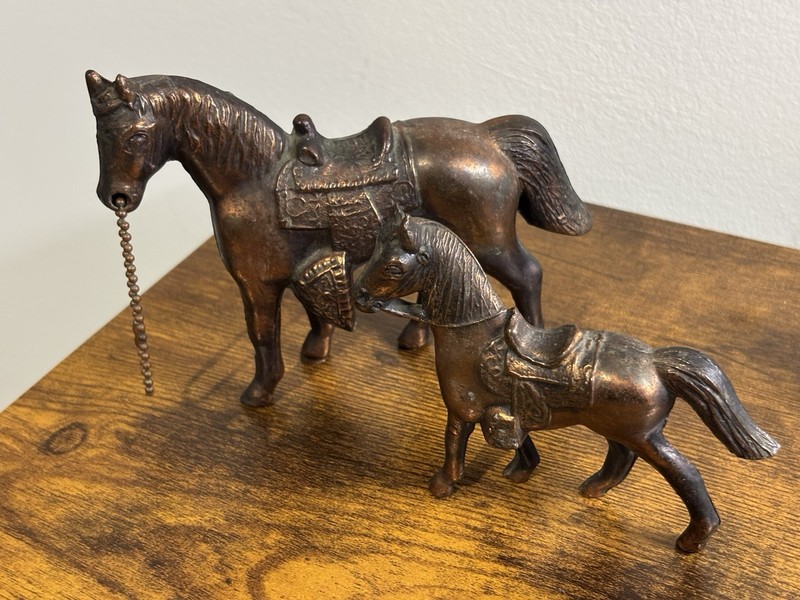 Pair Of Vintage Copper Metal Horse Figures