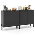 2PCS 2-Door Buffet Cabinet Sideboard Cabinet w/ Shelf Metal Legs & Anti-Tipping