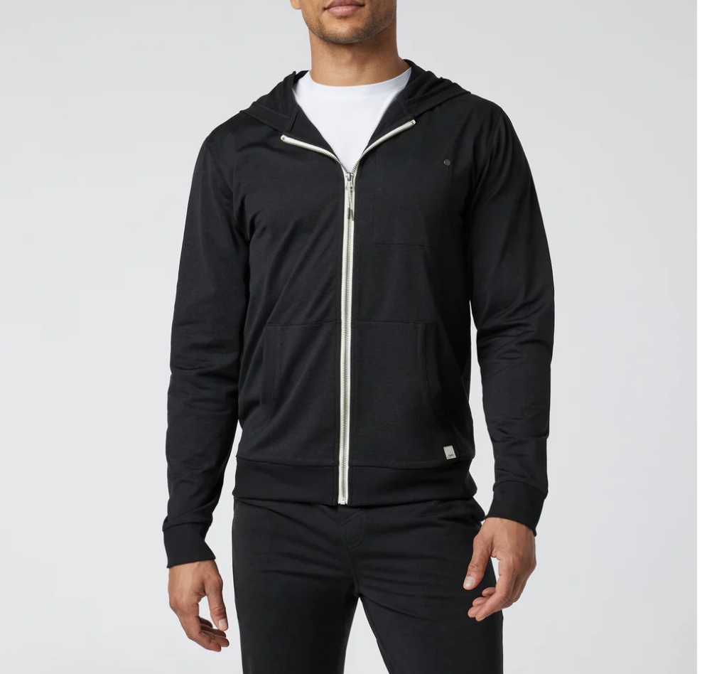 Vuori Coronado Hoodie DreamKnit Soft Full Zip Stretch Black Men's Large