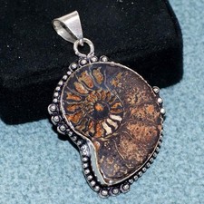 Ammonite Fossil 925 Silver Plated Pendant 1.8