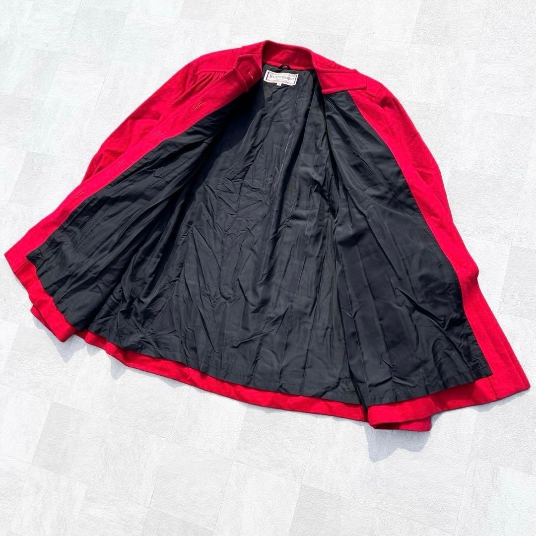 Yves Saint Laurent 90s Vintage Red Wool Pleated Gathered Wide Coat M thumbnail 5