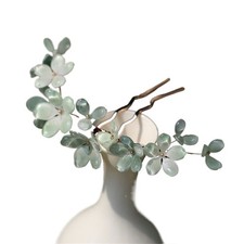 Chinese Women Green Flower Hair Stick Hanfu U Shape Plastic Floral Hairpin Gift