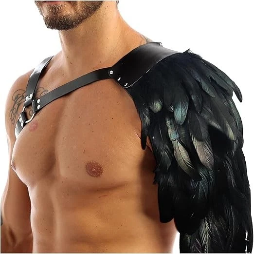 Armadura de hombro de pluma gótica para hombre arnés de cuero guardias medievales Halloween Foto 2 de 4
