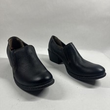 BOC Born Concept Black Leather Slip On Mules Clogs Womens C49803 Size 8 / EU 39