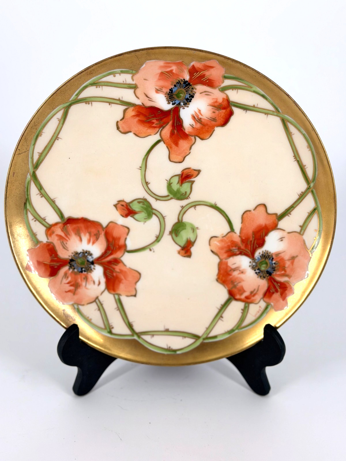 Vintage Limoges Coronet France Hand Painted Poppy Floral Gold Gilt 8.5