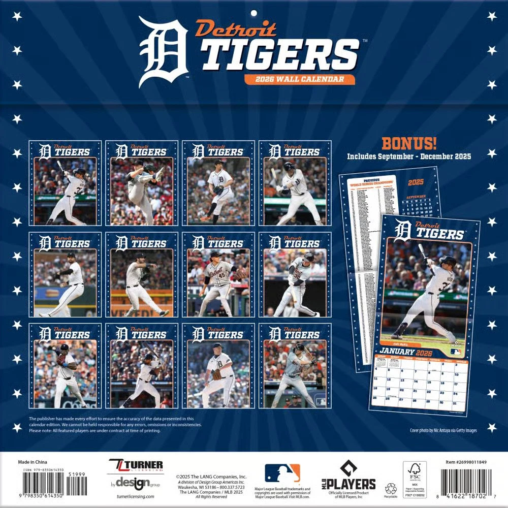 Detroit Tigers 2026 Wall Calendar