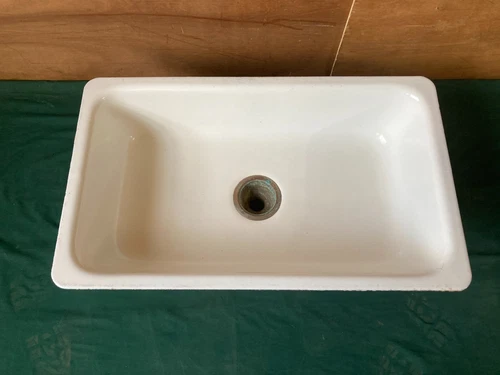 Vtg Mid Century 30x18 Cast Iron White Porcelain Old Drop In Kitchen Sink 137-25E